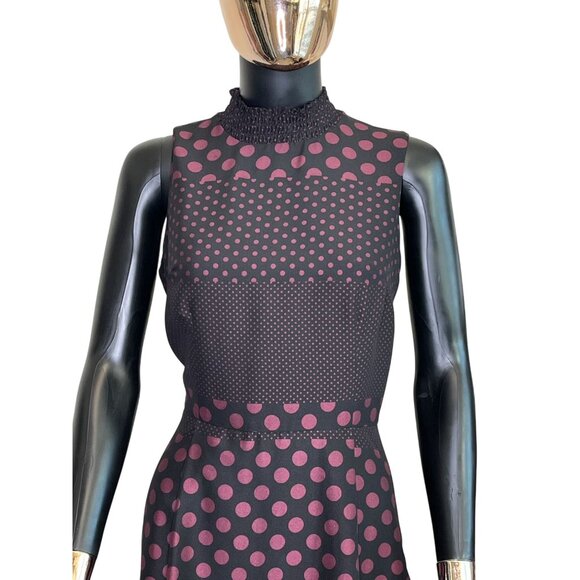 Who What Wear Black Sleeveless Polka Dot Dress Shirred Neck Purple/burgundy SZ S - Picture 3 of 9